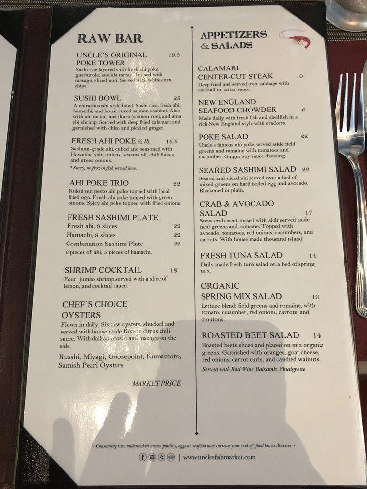 Menu at *PIER 38 LOCATION CLOSED PERMANENTLY* Uncle's Fish Market