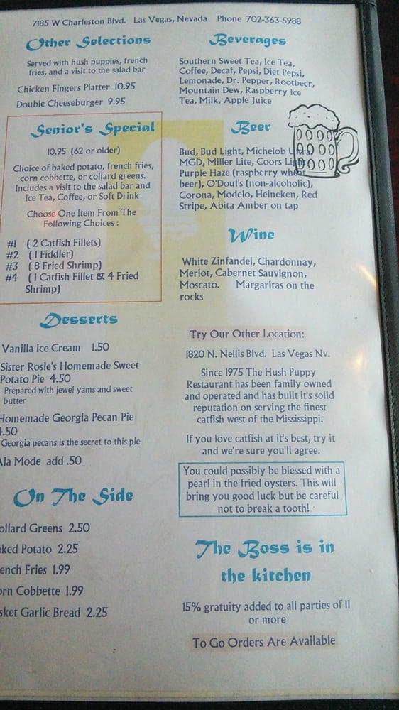 Menu at The Hush Puppy LV restaurant, Las Vegas, W Charleston Blvd