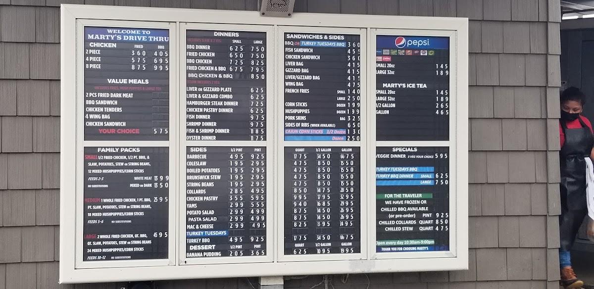 Menu at Marty's BBQ, Wilson