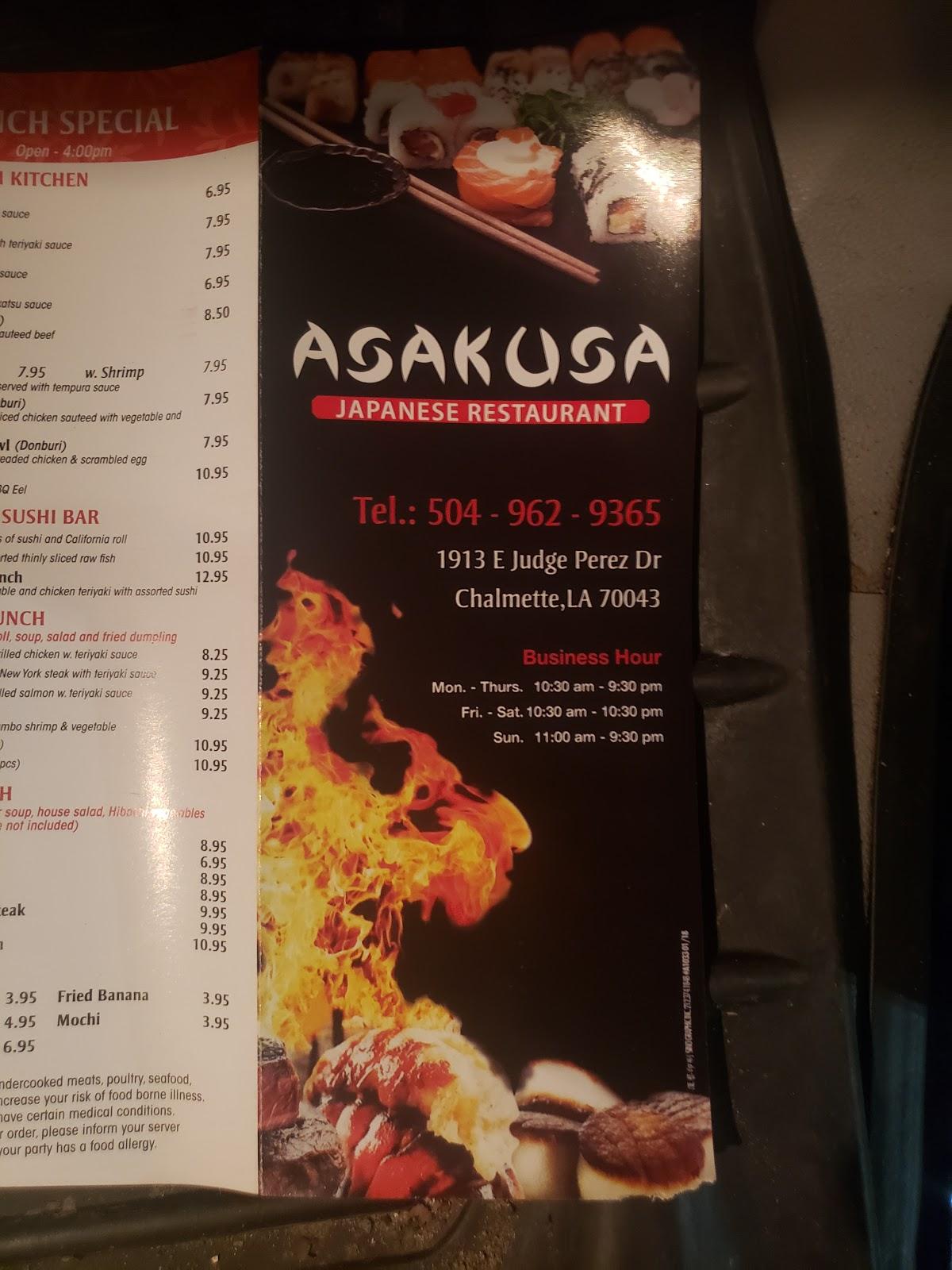 Menu at ASAKUSA LLC restaurant, Chalmette