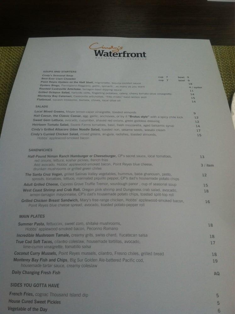 Menu at Monterey Bay Aquarium Restaurant, Monterey, 886 Cannery Row