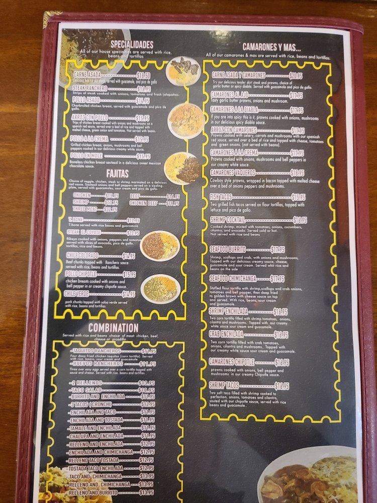 Menu at El Coyote Mexican Restaurant, North Bend