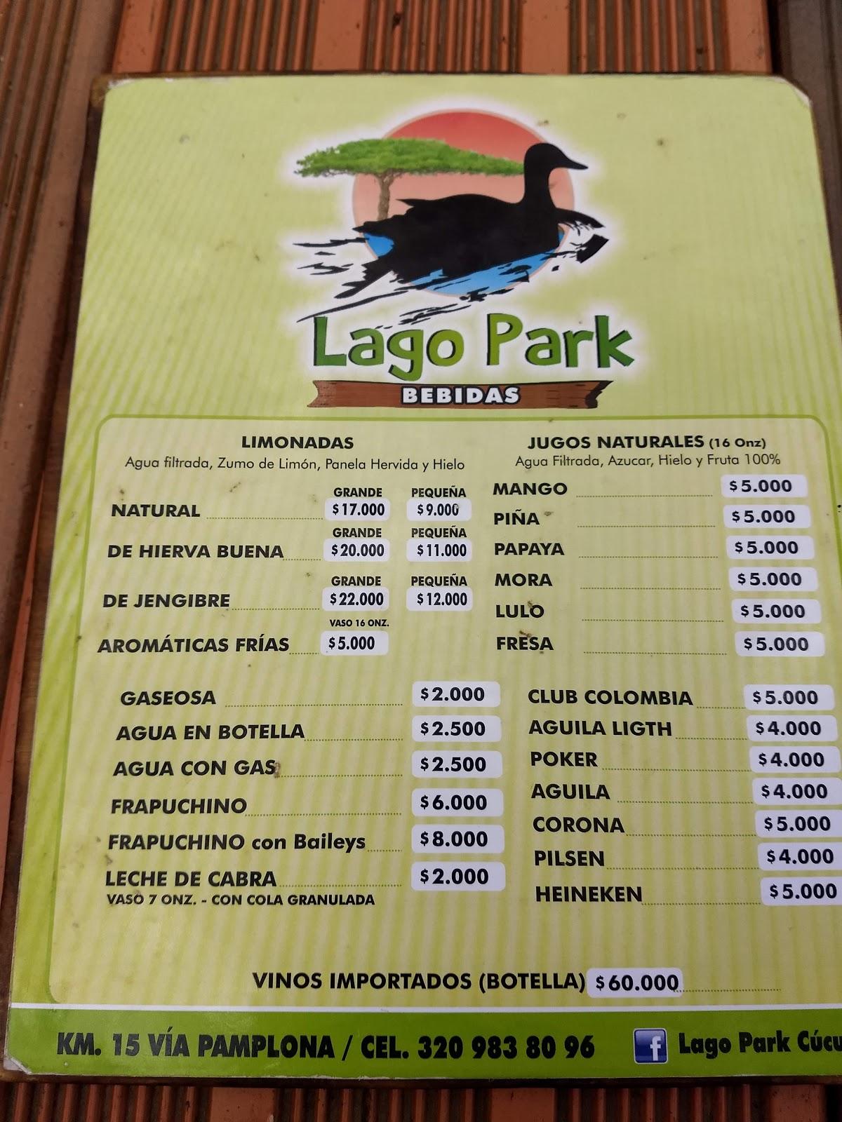 Menu at Lago Park restaurant, Los Patios, Km 15