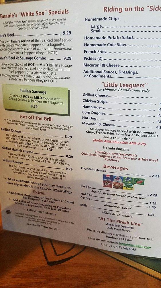 Menu at Beanie's Bar & Sports Grill, Ruskin