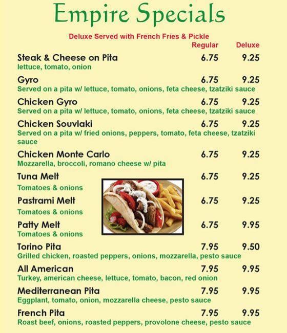 Menu at Empire Pizza pizzeria, New London, 150 Broad St