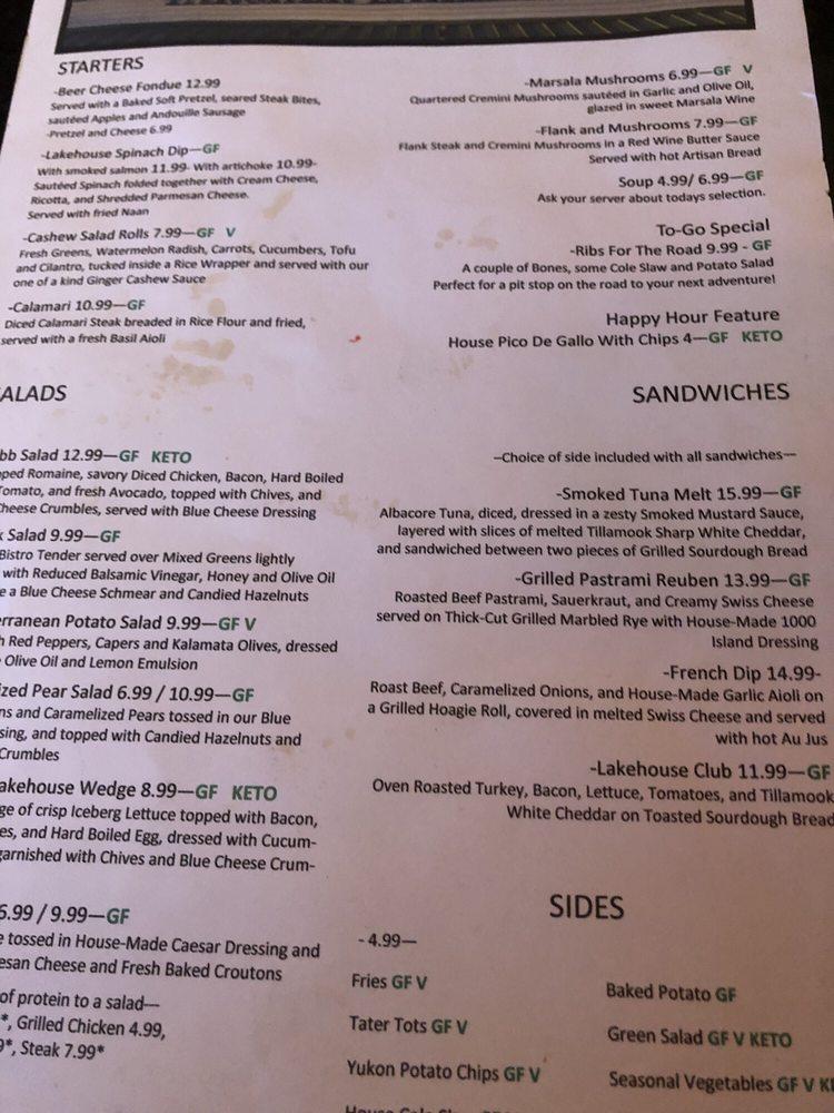 Menu at Fargher Lakehouse steakhouse, USA, NE Fargher Lake Hwy