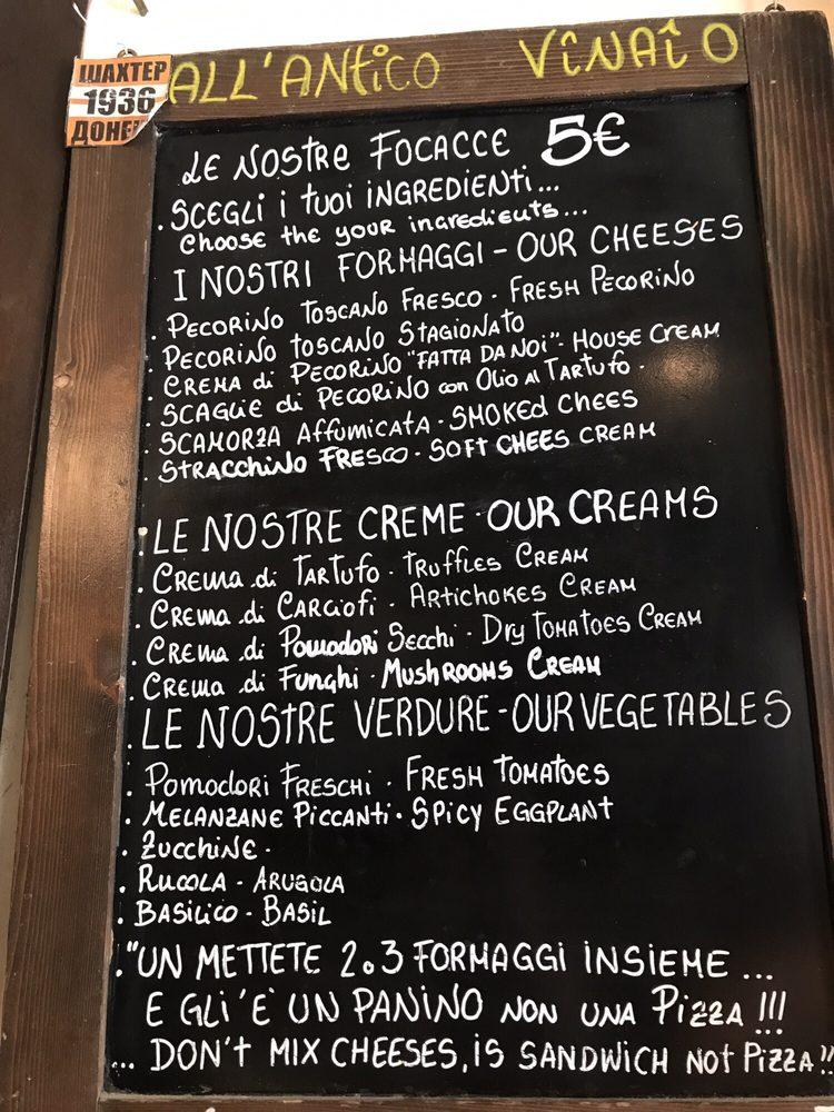 Menu At All’Antico Vinaio Cafe, Florence