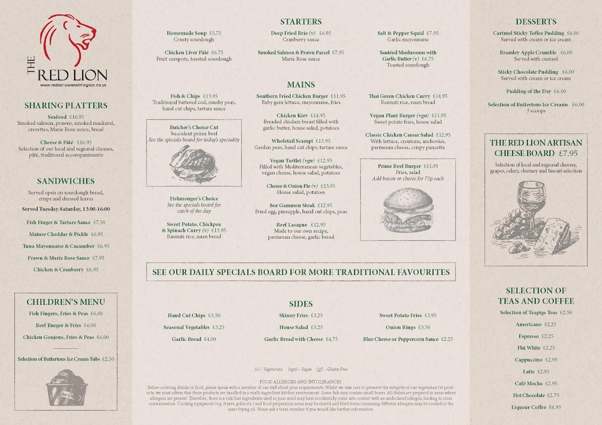 Menu at Red Lion, Lower Withington pub & bar, Lower Withington