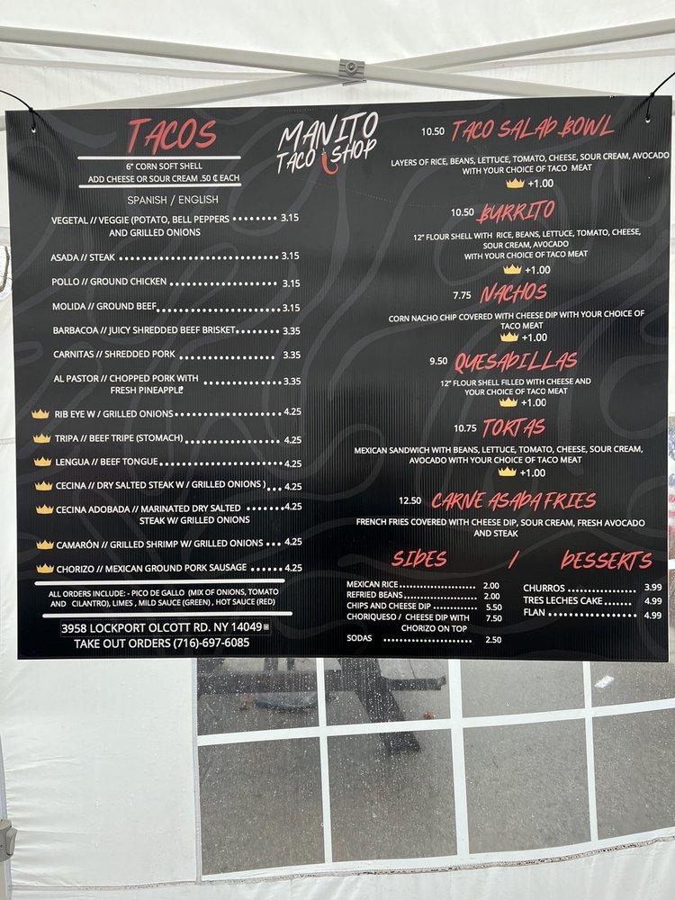 Menu at Manito Taco Shop desserts, Lockport