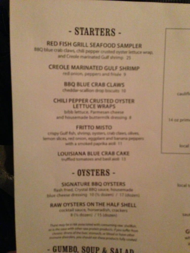 Menu at Red Fish Grill restaurant, New Orleans