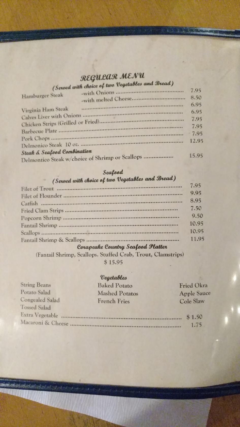 Menu at Corapeake Country Restaurant, Corapeake, NC-32