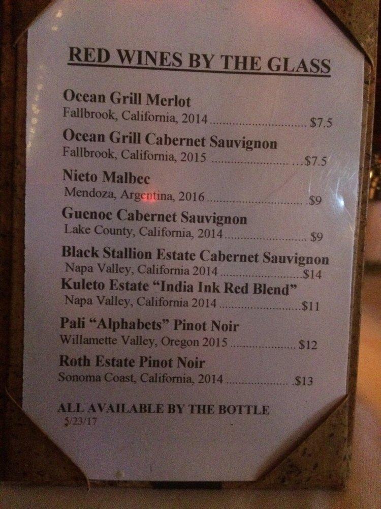 Menu at Ocean Grill steakhouse, Vero Beach, Beachland Blvd
