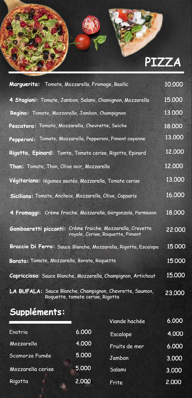 Speisekarte Von LA BUFALA PIZZERIA RISTORANTE ITALIANO El Mourouj