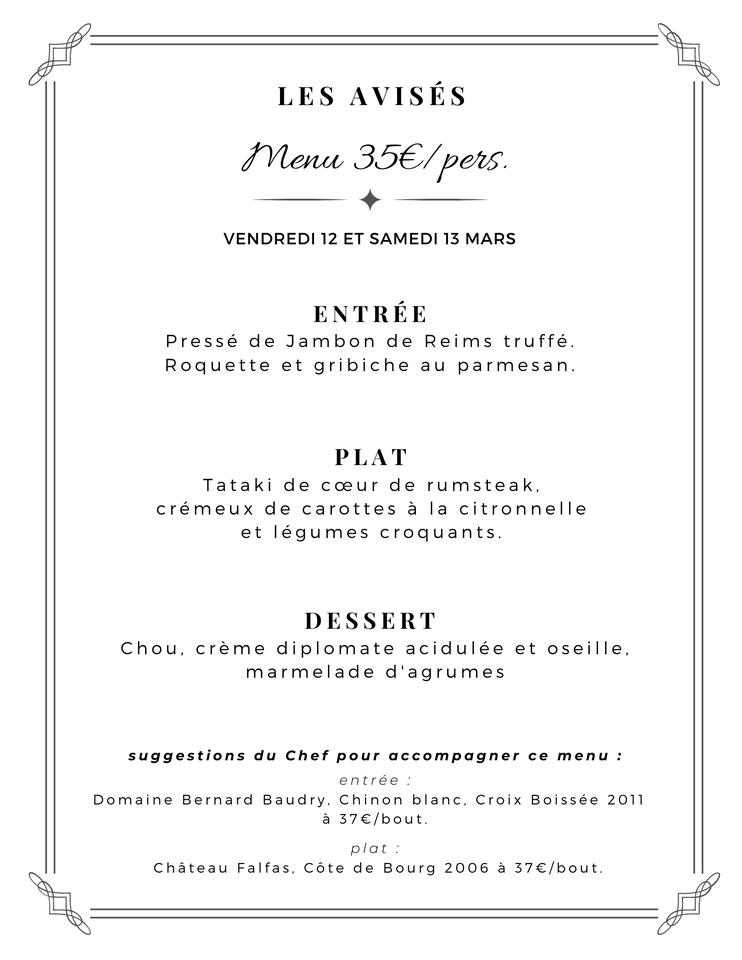 Menu at Hôtel Les Avisés restaurant, Avize