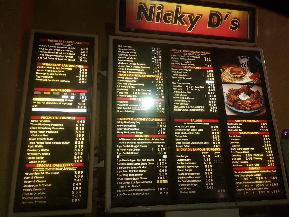 Menu at Nicky D's restaurant, Warren, 8 Mile Rd