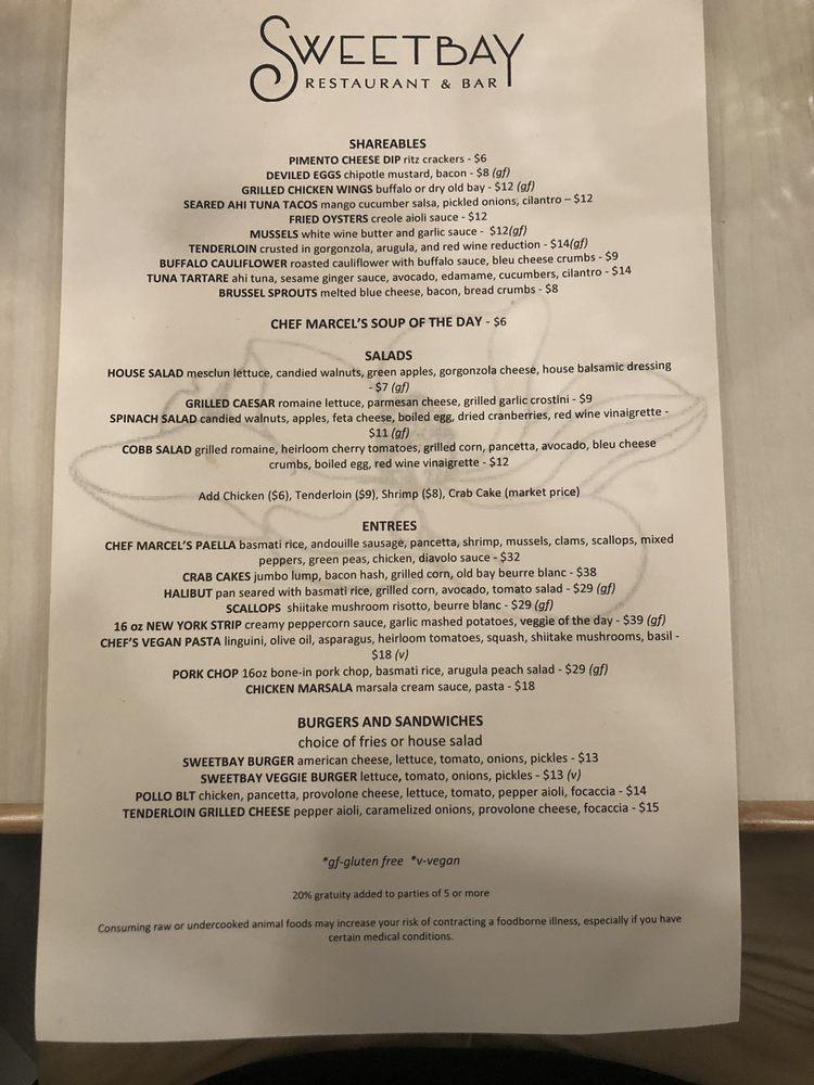 Menu at Sweetbay Restaurant & Bar, Leonardtown