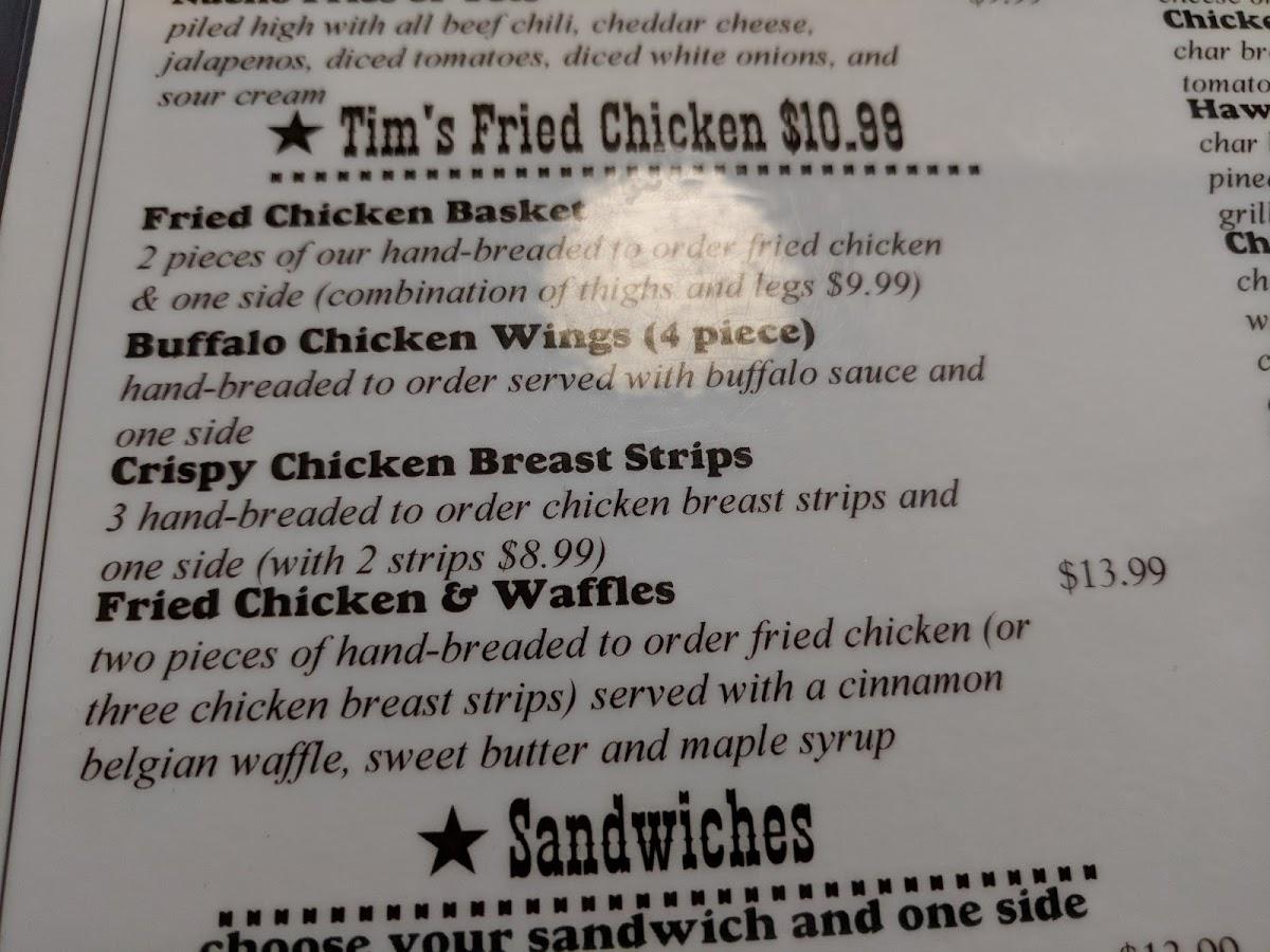 Menu at Tim's Kitchen restaurant, Orting