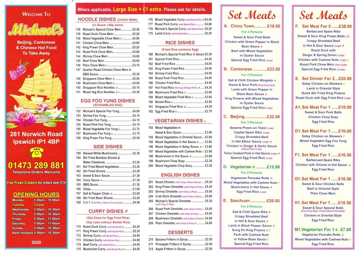 Menu at Michael's Takeaway fast food, Ipswich