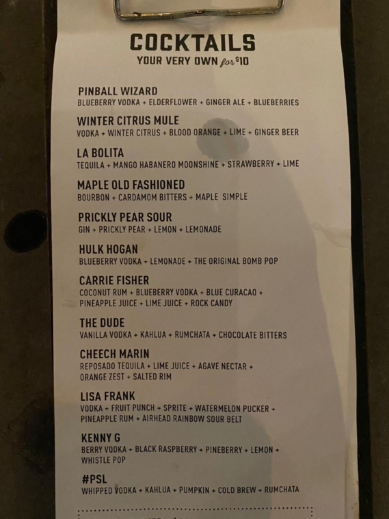 Menu at Pins Mechanical Co. pub & bar, Cincinnati