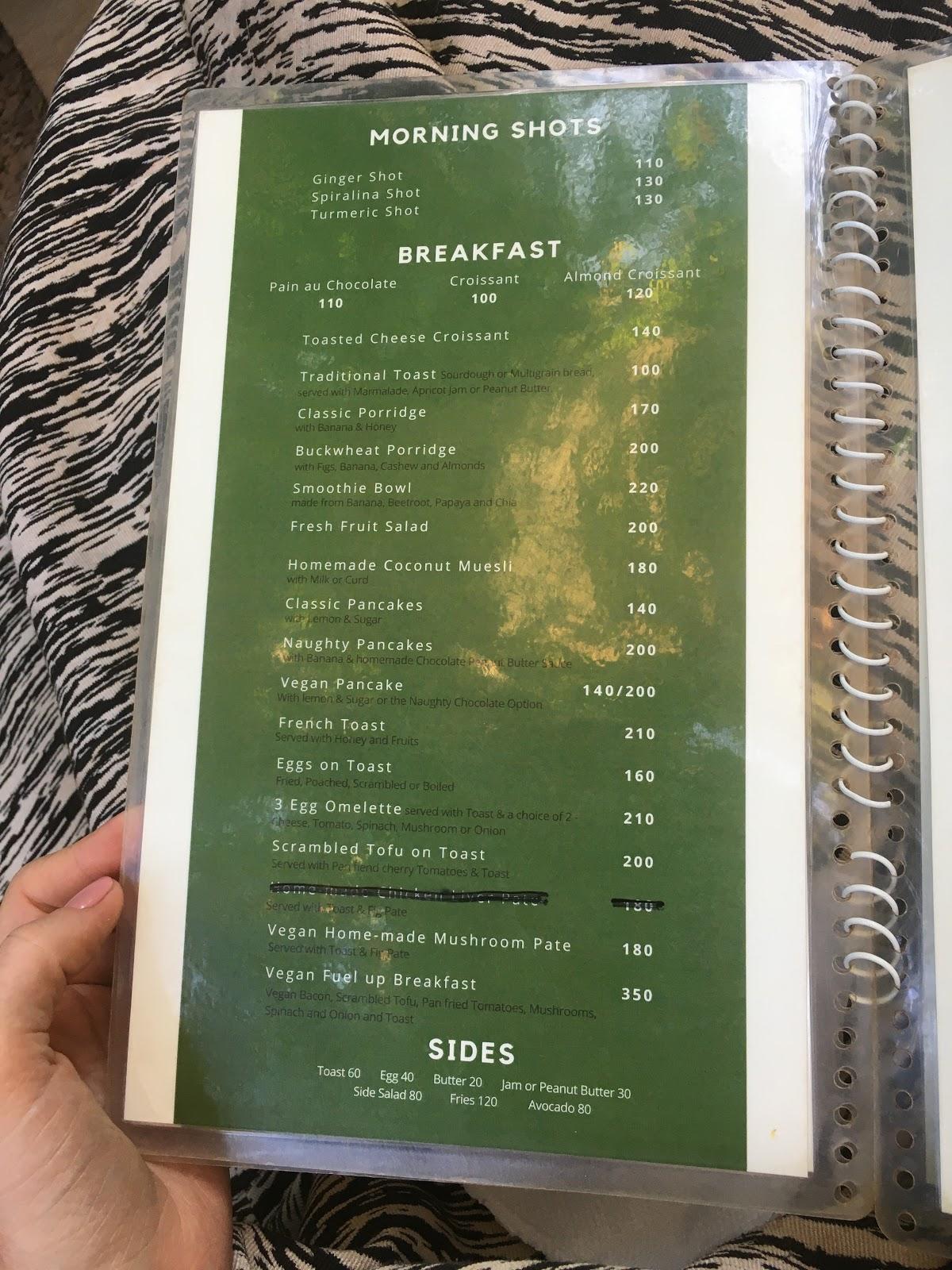 Menu at Garden Of Dreams, Arambol