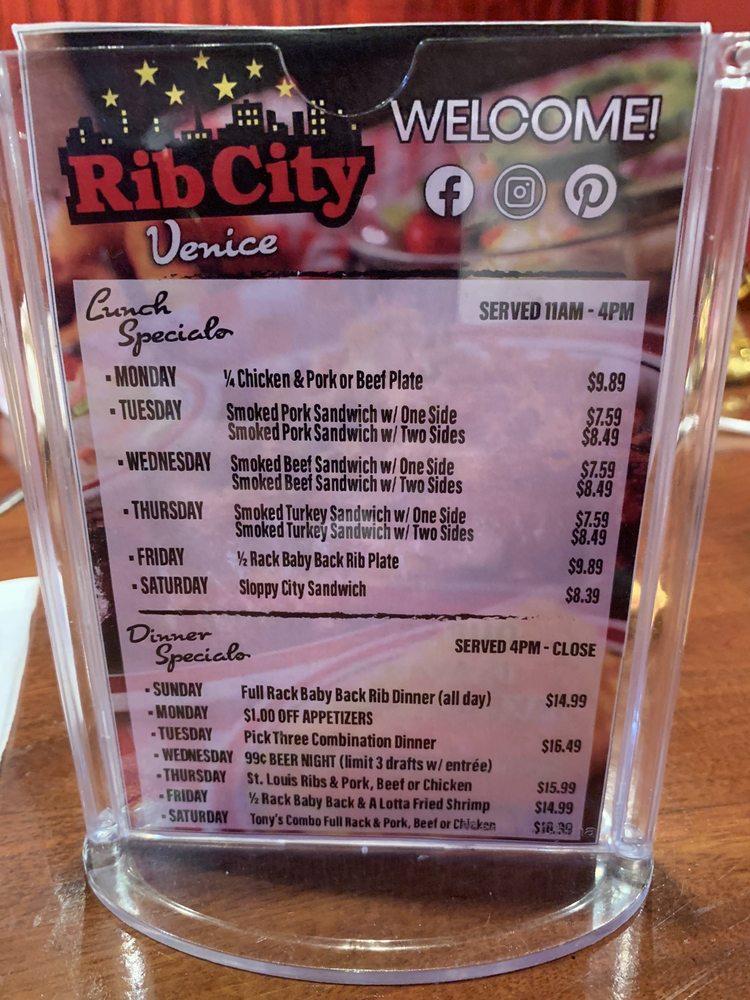 Menu at Rib City BBQ, Venice
