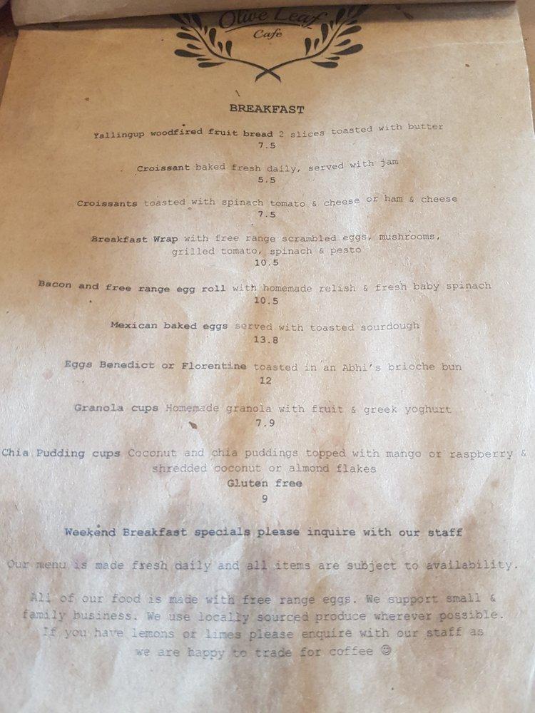 Menu at Little Olive Leaf Cafe, Willagee