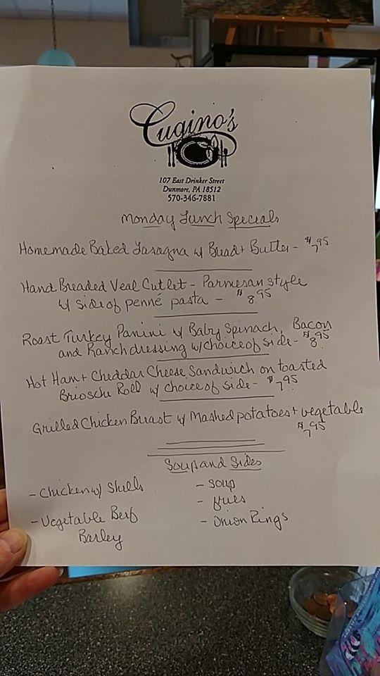 Menu at Cuginos restaurant, Dunmore