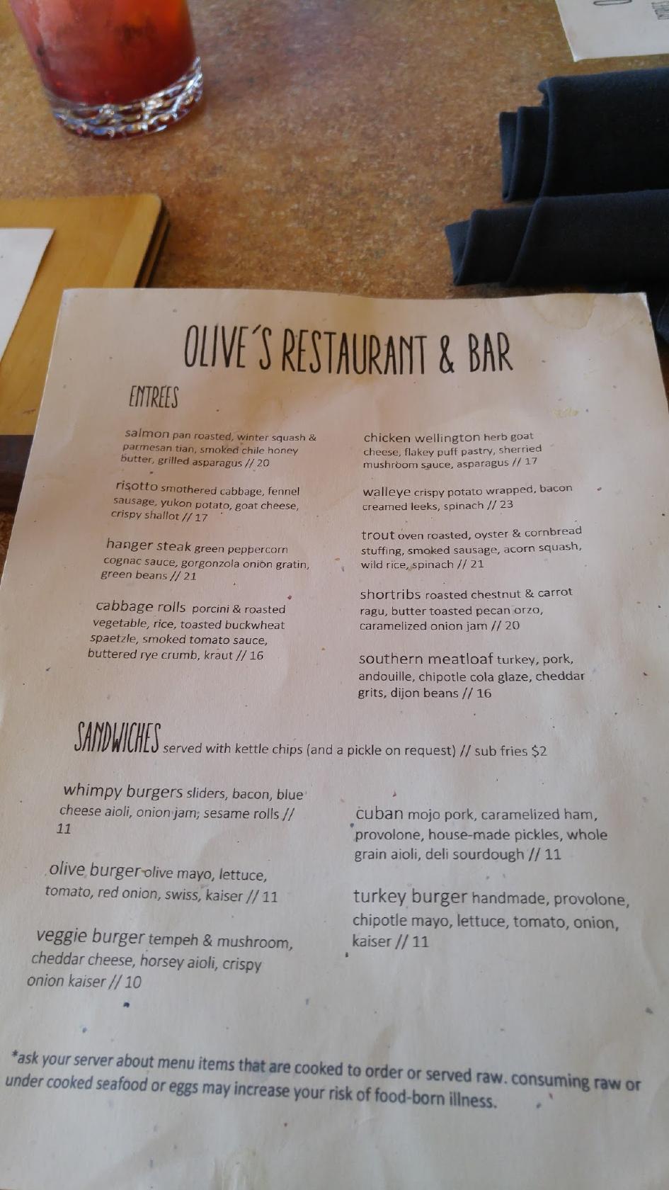 Menu at Olives pub & bar, Grand Rapids