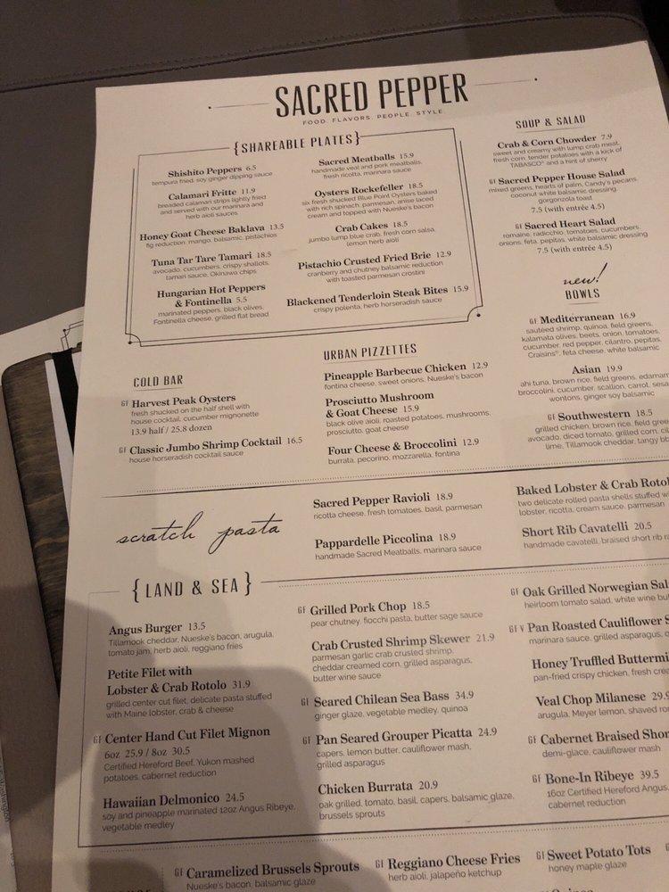 Menu at The Sacred Pepper restaurant, Tampa
