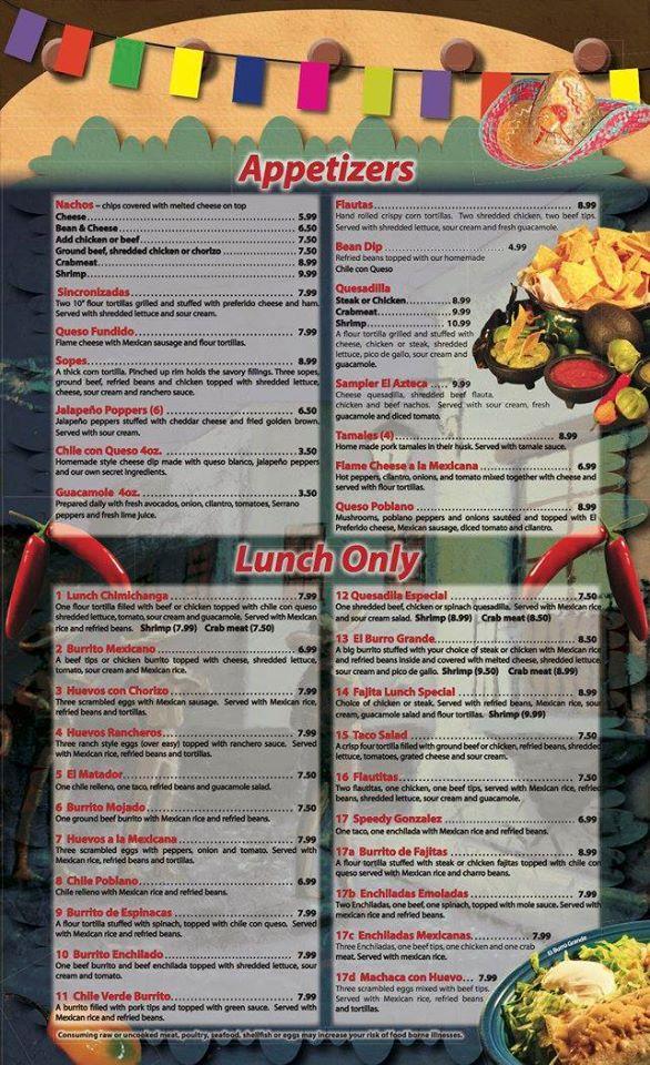 Menu at Fiesta Del Rio Mexican Kitchen pub bar Johnstown