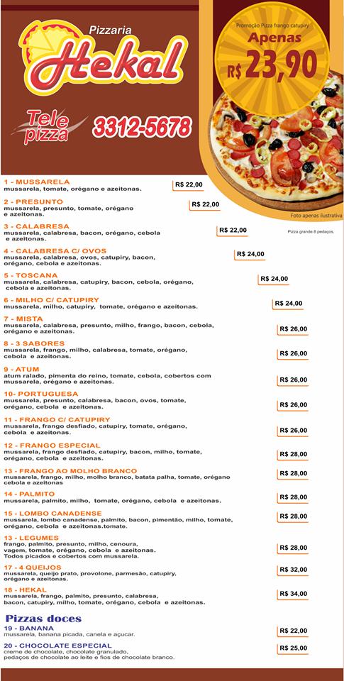 Pizzaria HEKAL cardápio