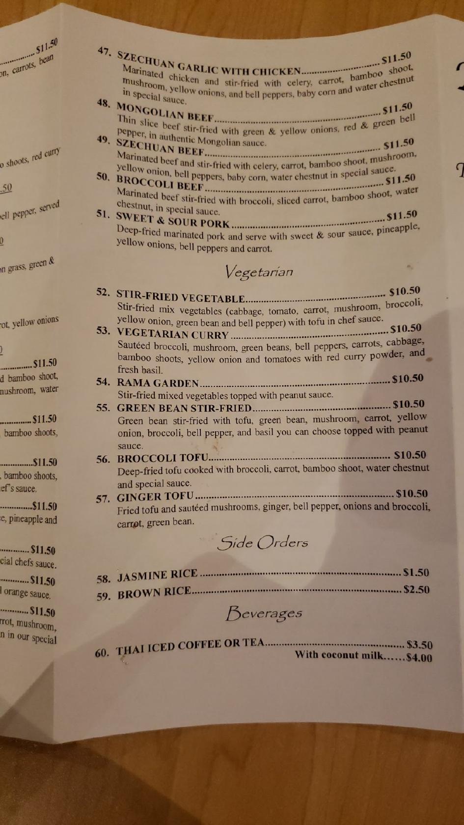 Menu at Bangkok Thai Restaurant, Lacey