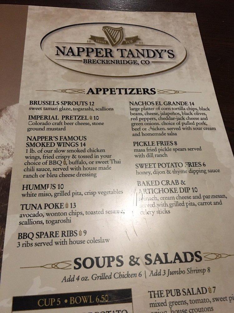 Menu at Napper Tandy's Irish Pub, Breckenridge