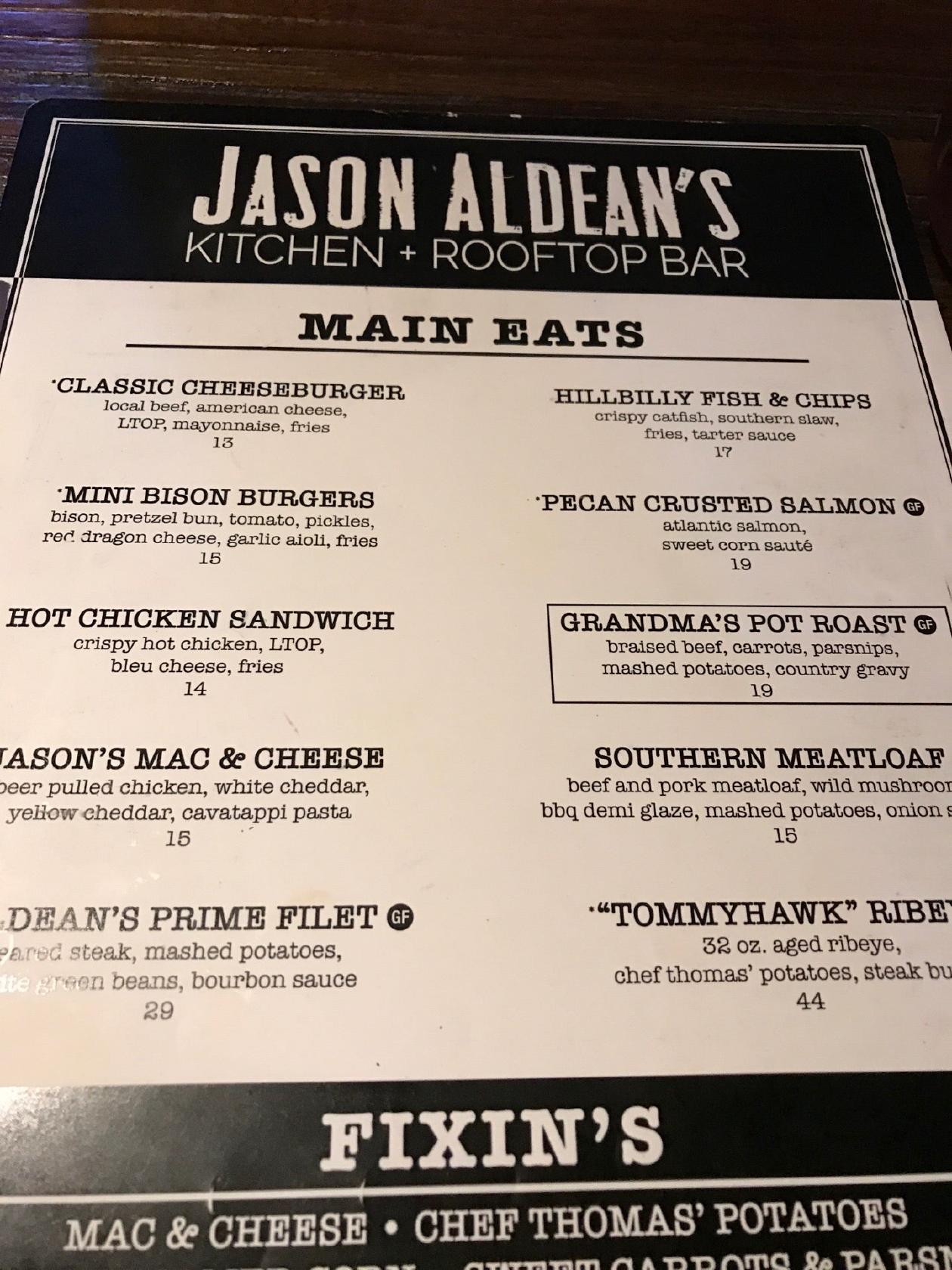 Menu at Jason Aldean's Kitchen + Rooftop Bar, Nashville