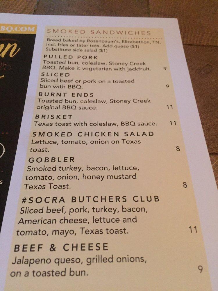 Menu at Southern Craft BBQ, Johnson City