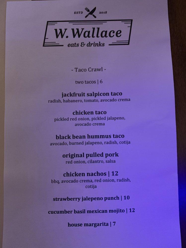 Menu at W Wallace pub & bar, Salem