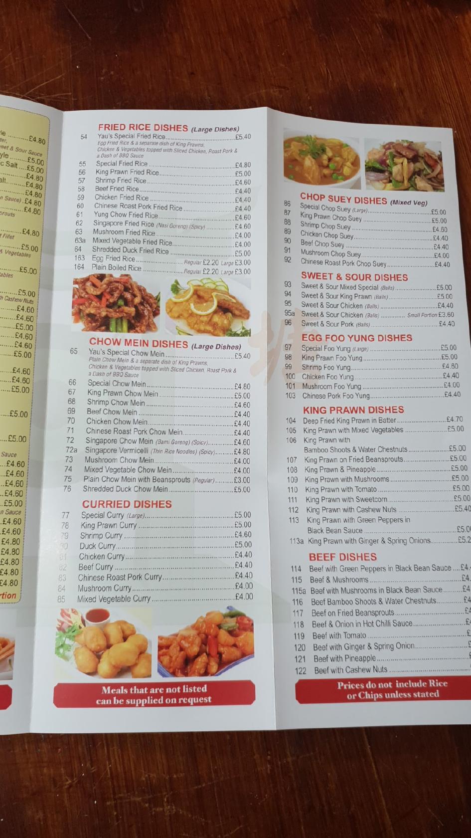 Menu at Yau's Kitchen restaurant, Nottingham