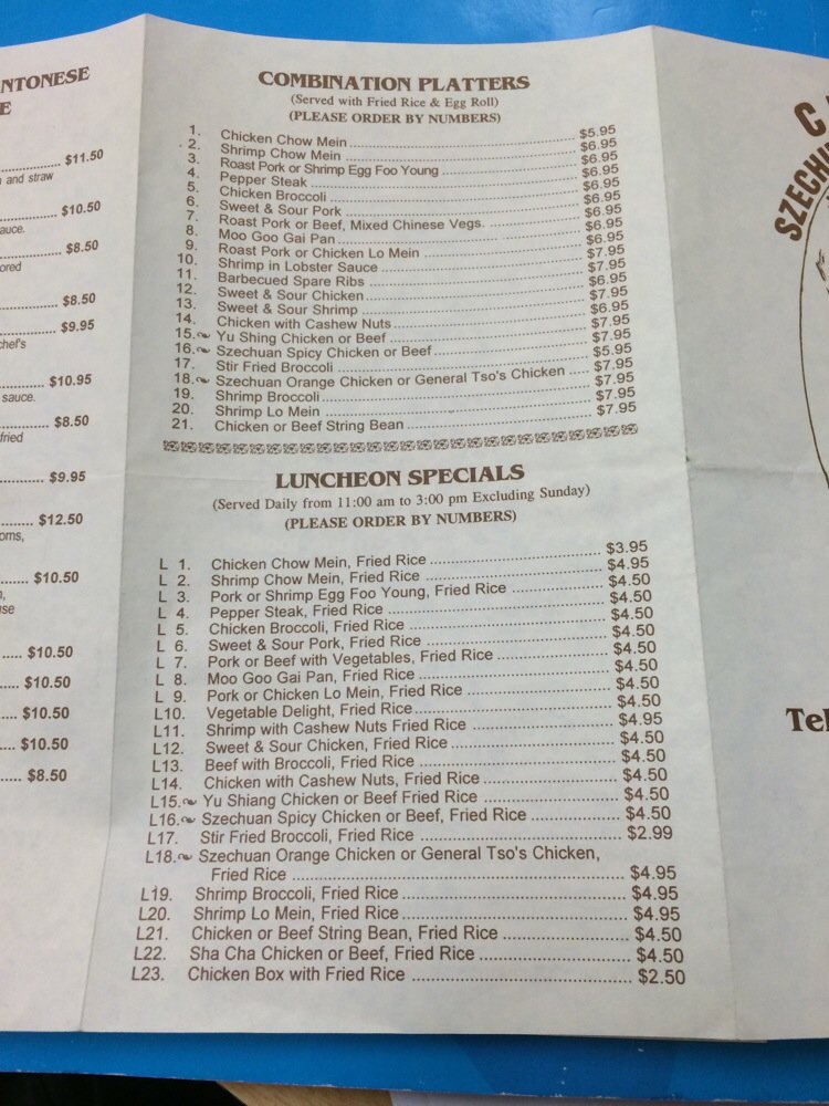 Menu at Chen's Szechuan Express restaurant, Milford Mill