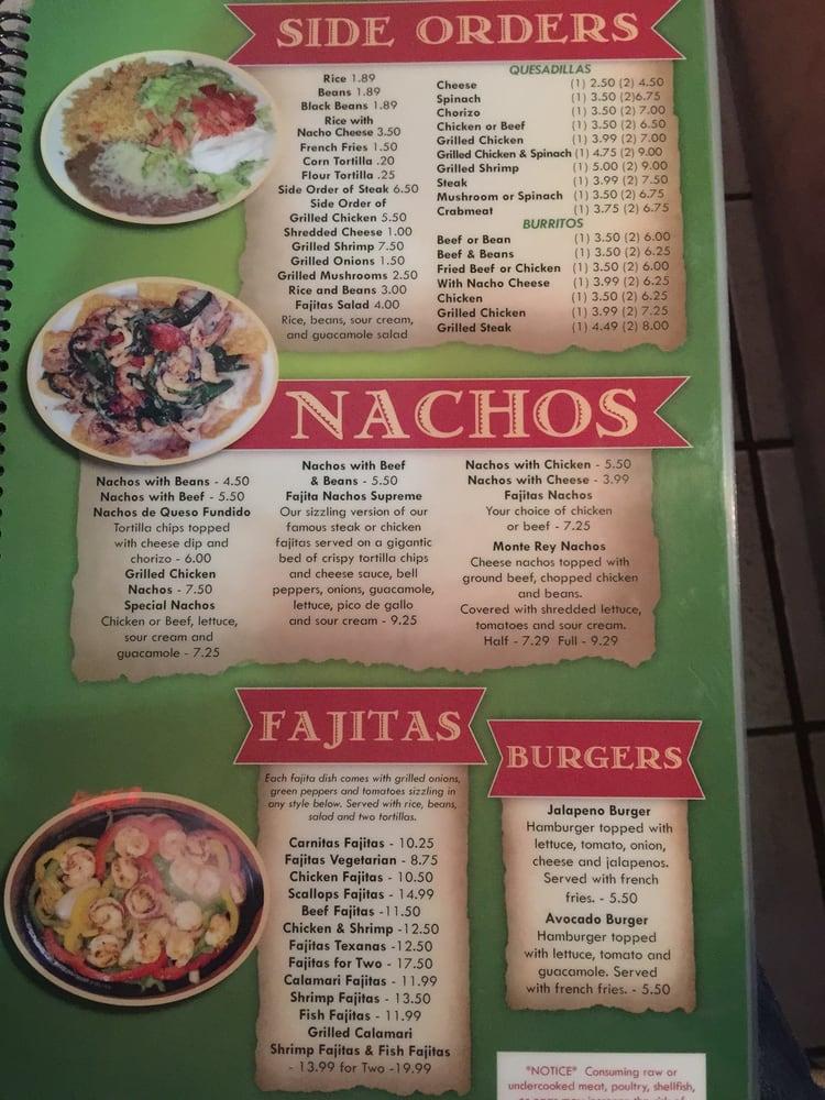 Menu at Monte De Rey Mexican Restaurant, WinstonSalem, Old Country Club Rd