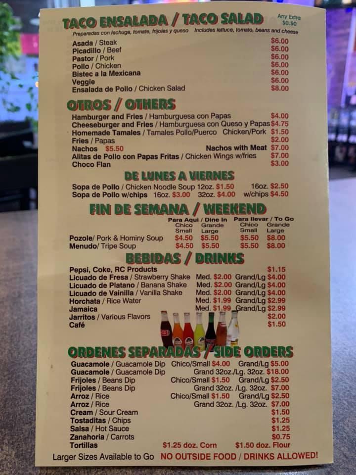 Menu at El Gallo Giro restaurant, Chicago, W 63rd St