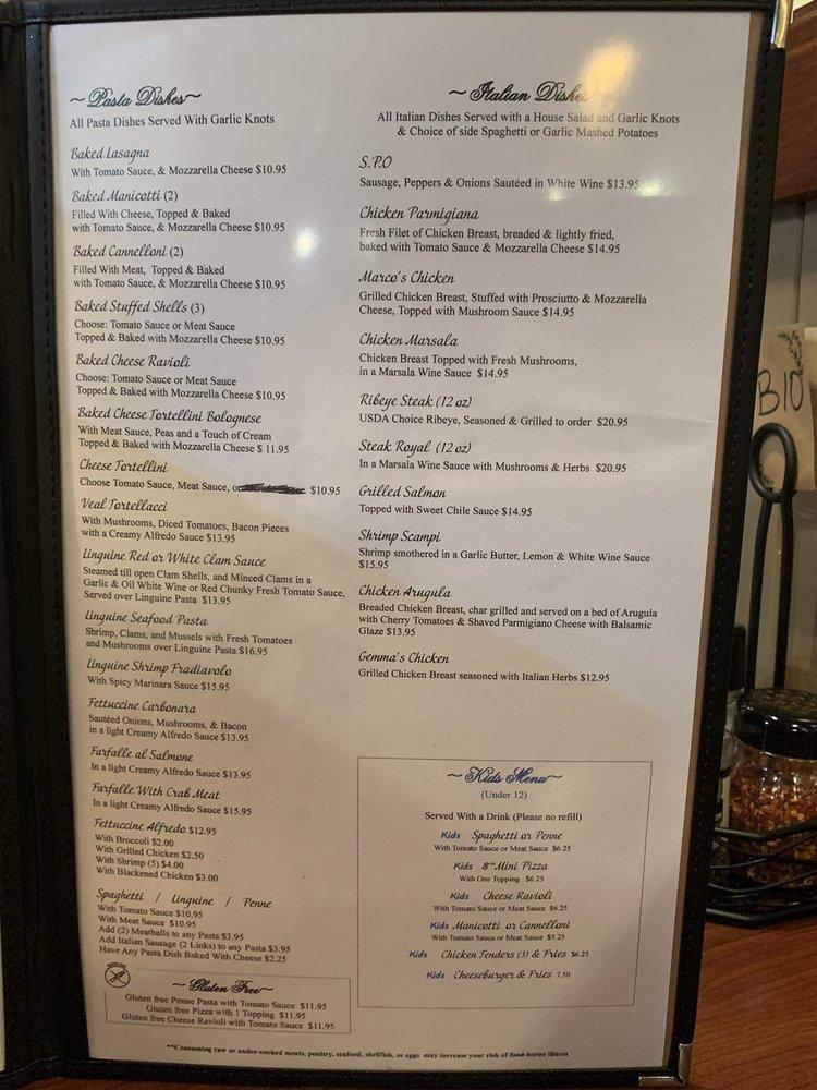 Menu at Marco's Italian Restaurant Bar & Grill, Ashland