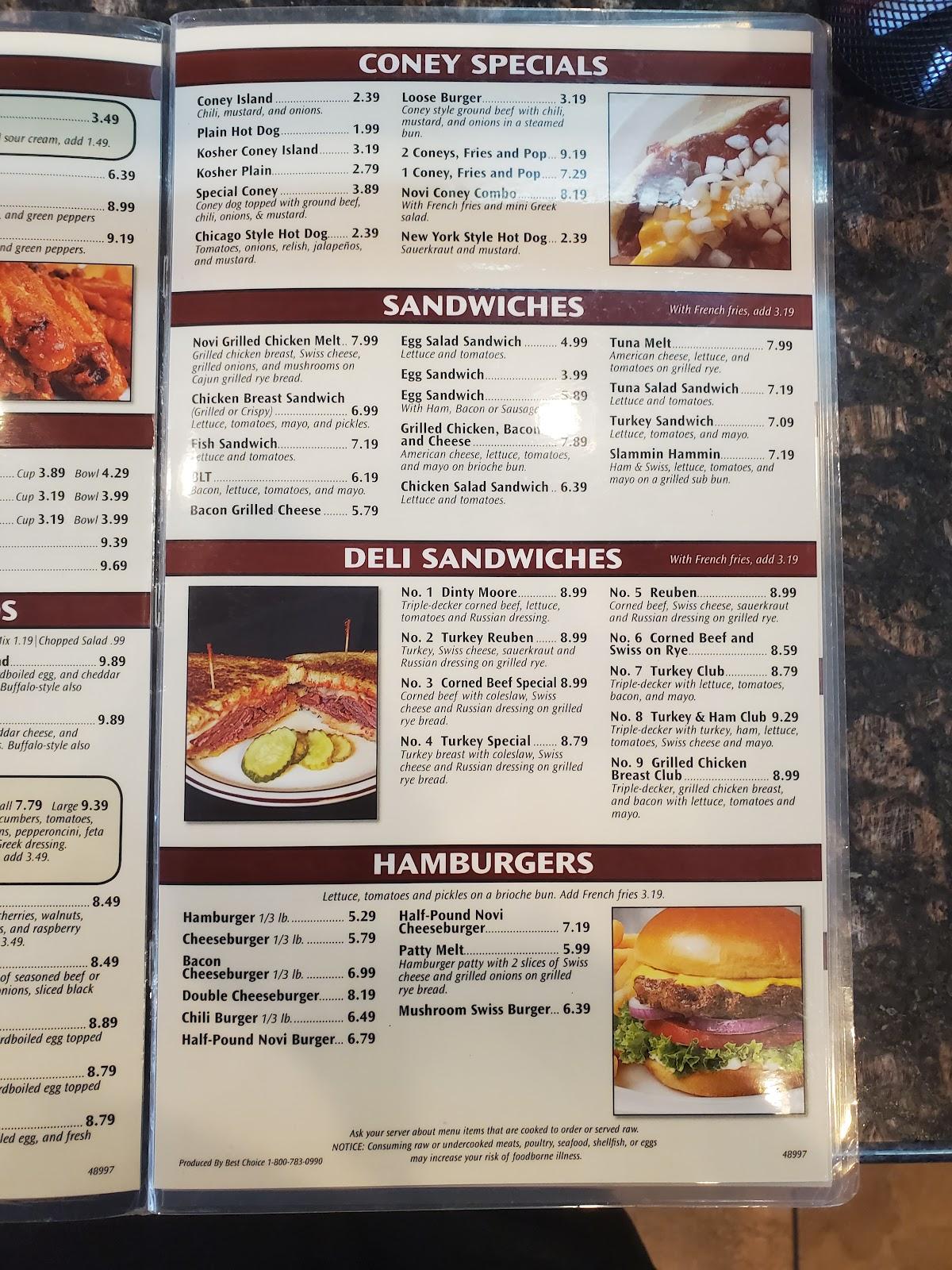 Menu at Novi Coney Island restaurant, Novi