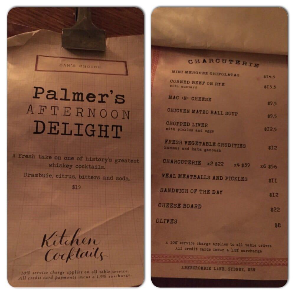 Menu at Palmer & Co. pub & bar, Sydney