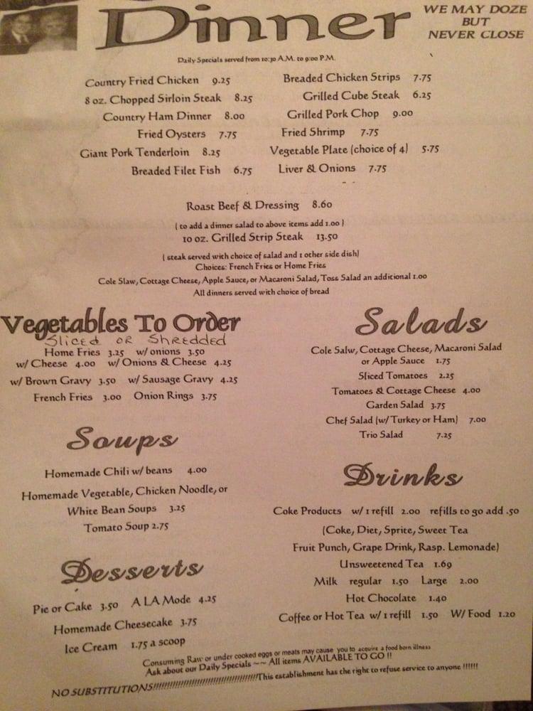 Menu at Anchor Grill restaurant, Covington