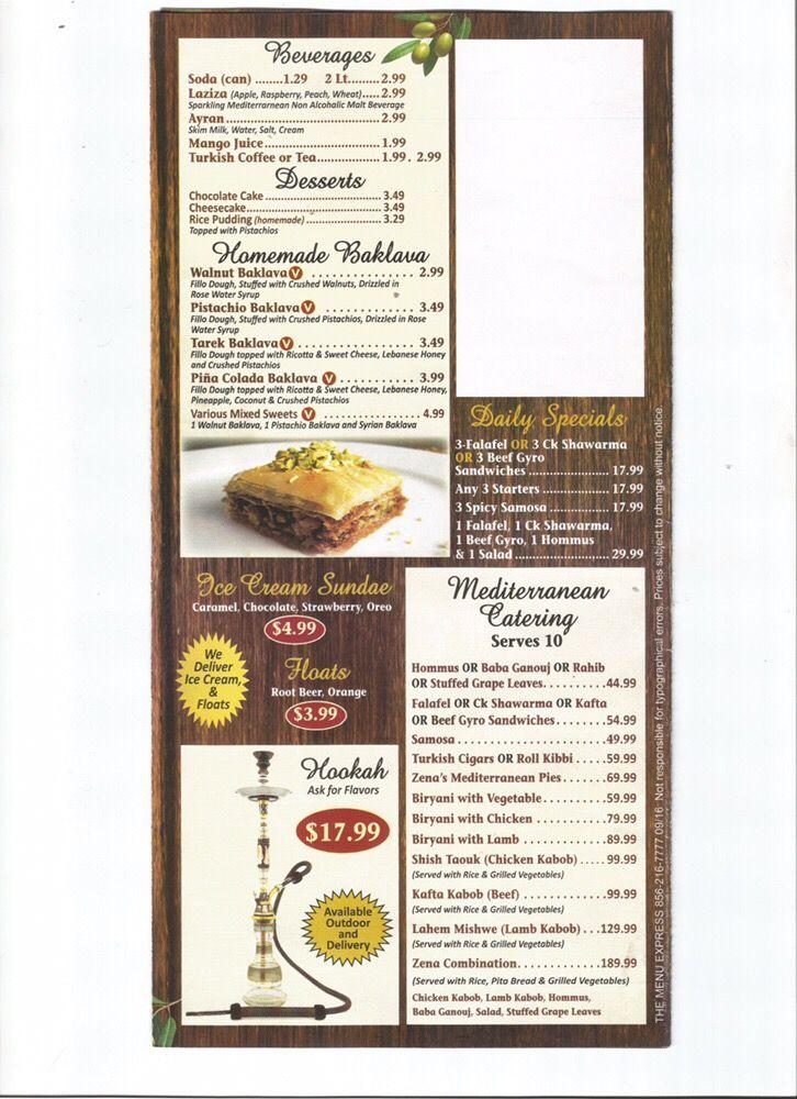Menu at Zena's American Mediterranean Cuisine & Catering pizzeria, Collingswood, 400 Richey Ave