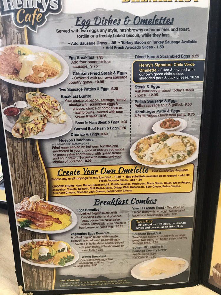 Menu at Henry's Cafe, Tehachapi