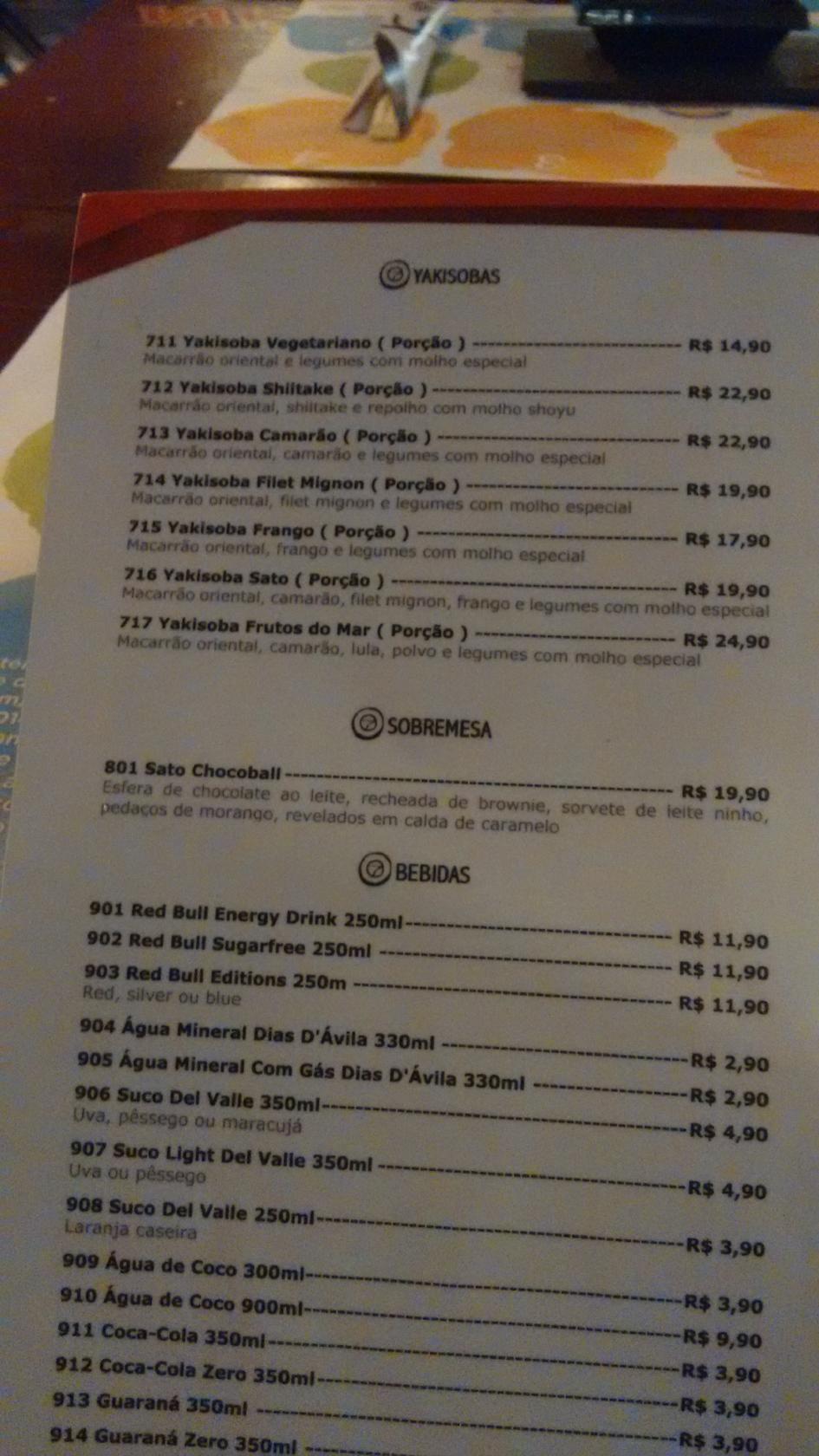SATO Inácio cardápio