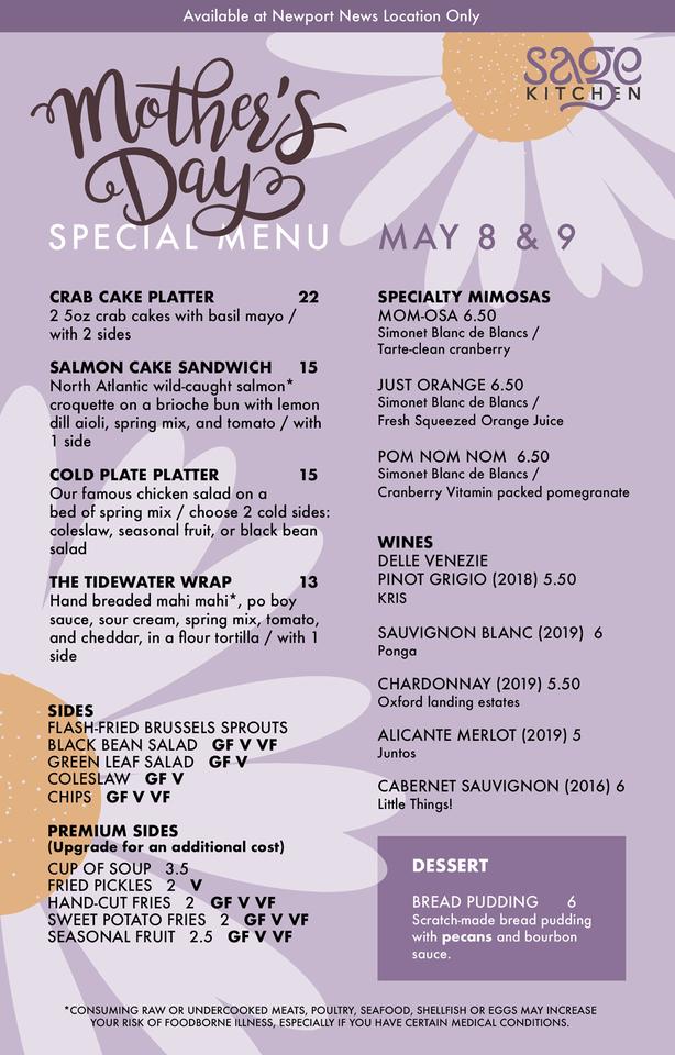 Menu at Sage Kitchen pub & bar, Newport News