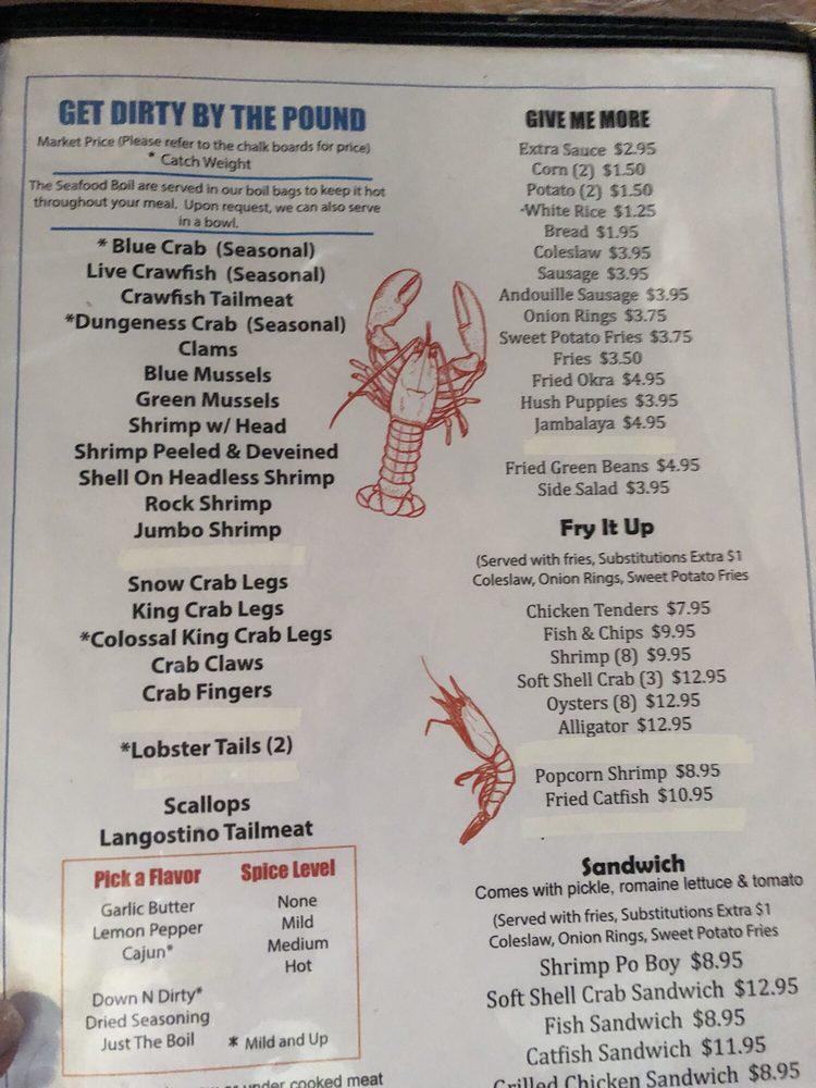 Menu at Down N Dirty Seafood Boil restaurant, Albuquerque, Wyoming Blvd NE