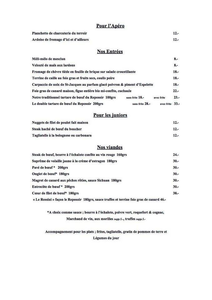 Menu at Café du Reposoir, Ursy